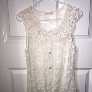 NEVER WORN Love J White Lace See through sleeveless Womens/Juniors Sz XL blouse
